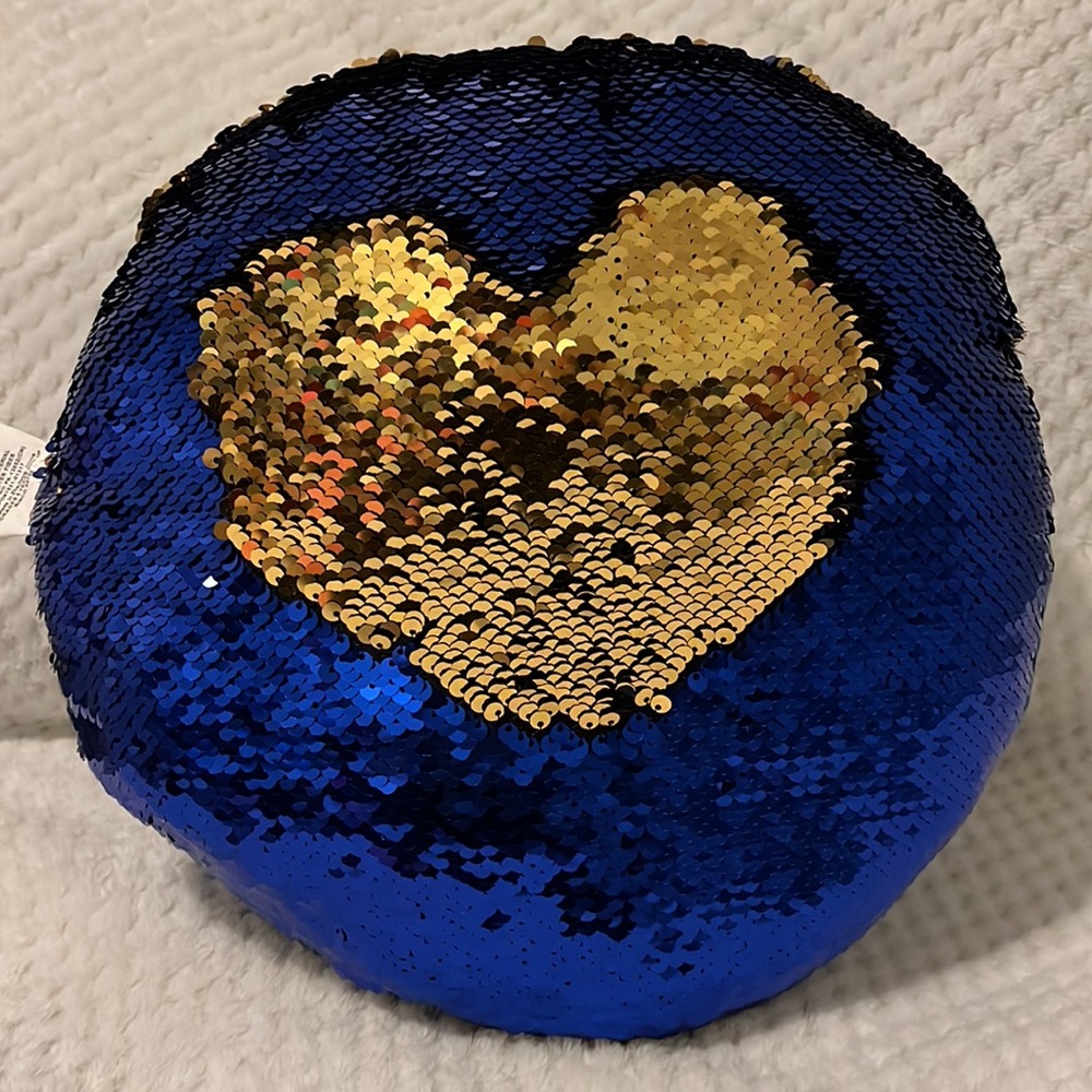 12” Round Blue & Gold Sequin Throw Pillow